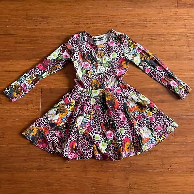 Rock Your Kid RYK Girl Leopard Floral Long Sleeve Waisted Dress Size 5 VGUC • $35