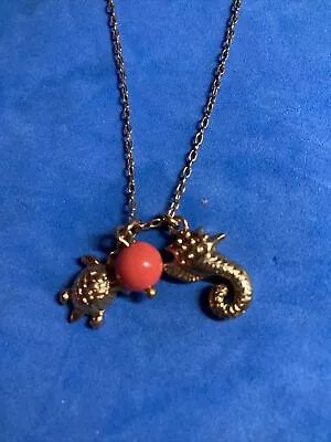 J Crew Gold Tone Charm Necklace 18” Seahorse Turtle Coral Color Bead B50 • $21