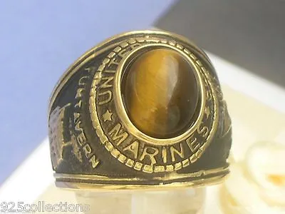 12X10 Mm United States Marine Military Semi-Precious Tiger Eye Stone Men Ring 10 • $39.99