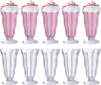 10 Pcs Milkshake Glasses 16 Oz Old Fashioned Soda Glass Footed Ice Cream Cups Cl • $56.49