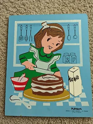 Vintage Mid Century Playskool Wood Puzzle Cake Maker Housewife MCM Kids Home • $15