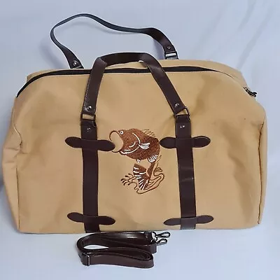 Men's Canvas Duffle Bag For Hunting/Fishing/Camping Carry On W/ Embroidered Bass • £17.99