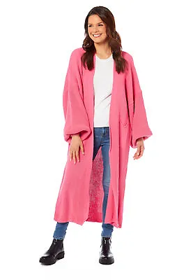 £12.95 • Buy Ladies Cardigan Long Line Cosy Chic Knitted Chunky Oversize Long Balloon Sleeve