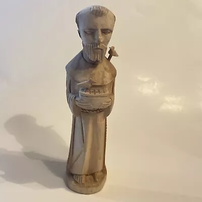 Vintage Hand Carved Wooden St Francis With Birds  9” Statue Figurine From Mexico • $19