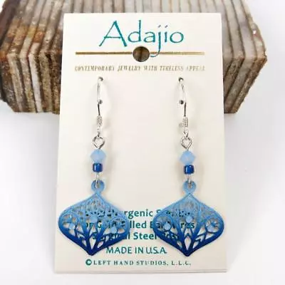 Adajio Earrings Dark & Light Blue Moroccan Style Filigree Drop Lotus Design 7844 • $21.95