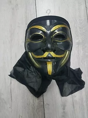 HOODED Anonymous Hacker V For Vendetta Halloween Mask White Chrome Black Gold • £7.99