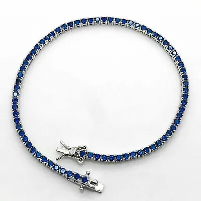$137.77 • Buy 4Ct Round Cut Lab Created Blue Sapphire Tennis Bracelet 14K White Gold Plated