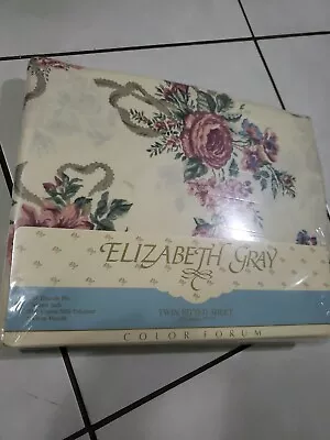 Vintage Elizabeth Gray Victoria Twin Fitted Sheet  JCPenney Lace Floral Percale • $33