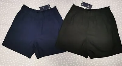 M&S Linen Rich MID RISE Black / Navy Pull On Shorts With Pockets_ Various • £7.99