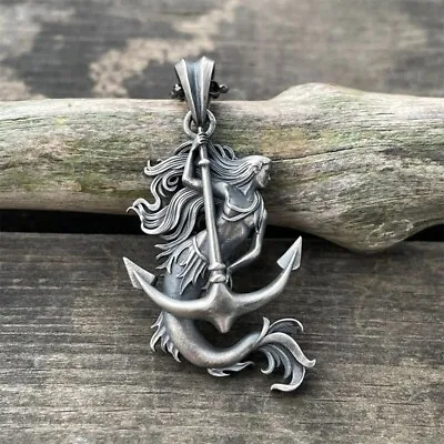 Men's Stainless Steel Vintage Mermaid Necklace Pendant Jewelry With Chain • $11.69