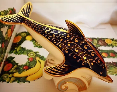 £173 • Buy England Royal Crown Derby Imari Dolphin Paperweight Figurine Gold Stopper