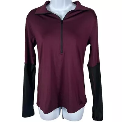 Victoria Secret PINK Half Zip Workout Gym Track Jacket Maroon/Black Logo Size M • $14