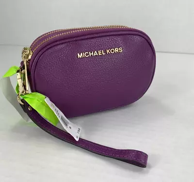 Michael Kors Wristlet Jet Set Double Zip Pomegranate Pebbled Leather $138 B13 • $79.99