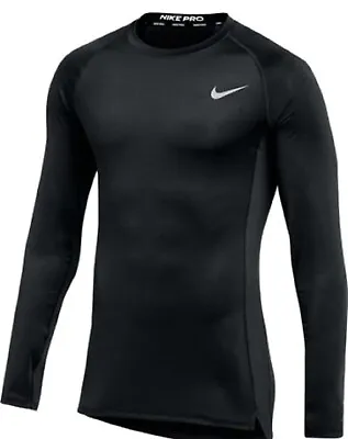 Nike Pro T-Shirt Men's L Long Sleeve Tight Fit Crew Neck Logo Black DM5531-010 • $29.99