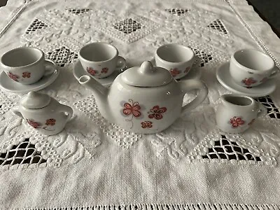 Miniature Porcelain Tea Set With Butterflies Childs Service For 4 • $9.99