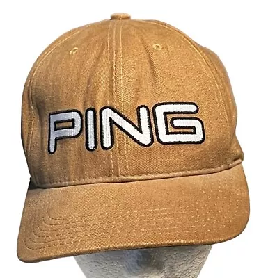 Vintage Ping Golf Hat Leather Karsten Strapback Brown Camel Made USA Adjustable • $36