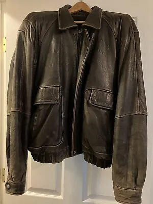 U2WMO Vintage Men’s Brown Leather Jacket Bomber Style Sz L • $35