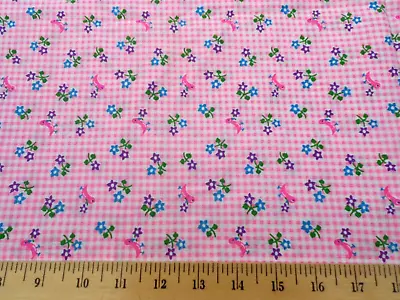 Vintage Pink White Bird 1/8  Gingham Blue Purple Flowers Cotton Doll Fabric BTHY • $4.99