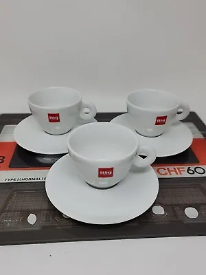 £39.99 • Buy Illy 3 X Cappuccino Cups + Saucers Red Logo Mug Flat White Latte Replacement Mug