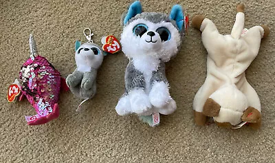 Ty Beanie Boos Slush Dog Snip Cat Nelly Narwhal Plush Soft Toys Bulk X 4 • $12.88