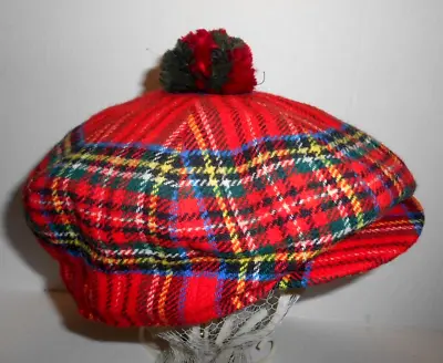 VTG Scottish Red Tartan Tammy Newsboy Baker Boy Golf  Cabbie Hat Cap Scotland • $24