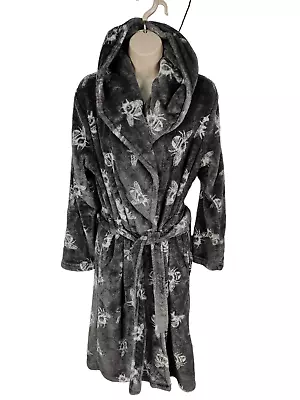£14.99 • Buy Womens Next Uk Small S Grey Bee Print Soft Velour Hood Dressing Gown Robe Night