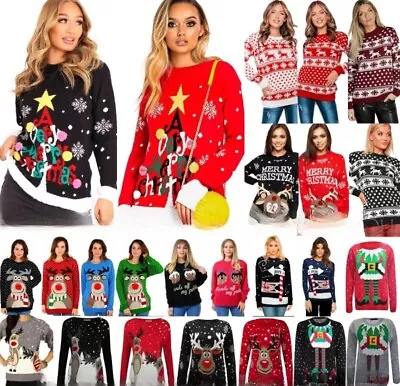 Ladies Women Girls Xmas Christmas Novelty Long Sleeve Jumper Sweater Rudolph Top • $17.14