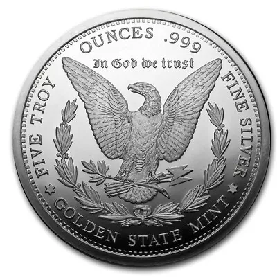 Pure Silver .999 Bullion - Morgan Dollar -  5 Oz Round Coin • $235