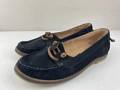 Fat Face Navy Blue Leather Ladies Women Court Flat Brogue Shoe Size 4 37 • £18