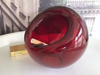 Psychedelic Space Age Modernism Ashtray Magic Deep Red Cherry Mouthblown Glass • $100