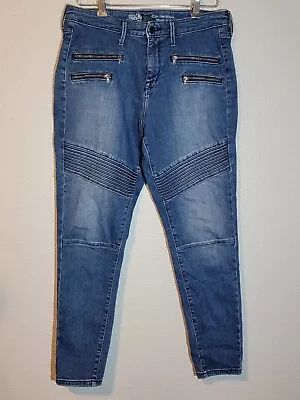 Mossimo Jeans Womens Size 12R Skinny High Rise Stretch Zip Pockets Denim Blue • $12.99