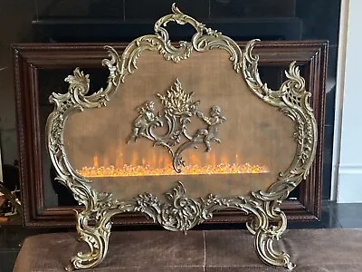 VTG Solid Brass French Rococo Style Cherubs Fireplace Screen  26x25 • $380