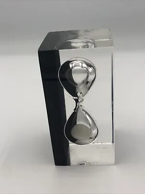 Vintage Lucite Clear Black 3-Minute Sand Timer Hourglass MCM Neat Design • $12.99