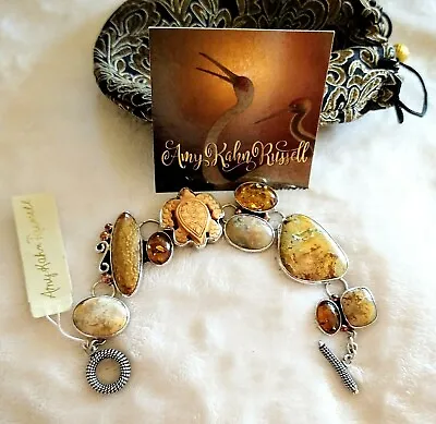 Amy Kahn Russell  OOAK Vintage S/S Baltic Amber  Hand Carved Gemstone Bracelet • $850