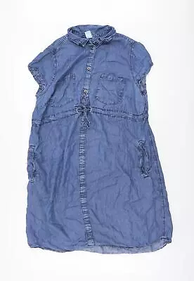 H&M Womens Blue Lyocell Shirt Dress Size M Collared Button • £7