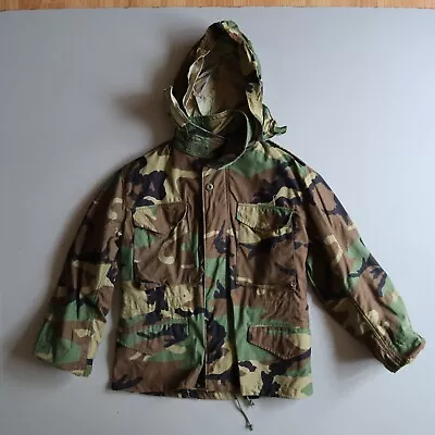 Vtg USGI ARMY SURPLUS M65 FIELD JACKET WOODLAND CAMO Military COAT Small Short • $40