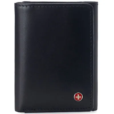 Alpine Swiss Mens Trifold Wallet RFID Blocking Genuine Leather Bifold ID Window • $16.99