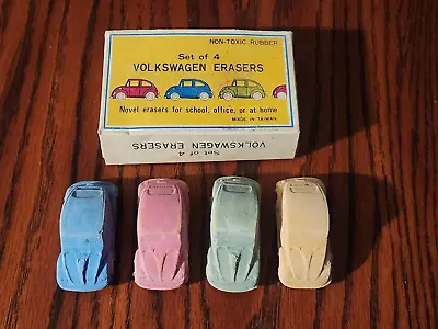 VINTAGE VOLKSWAGEN BEETLE BUG NOVELTY ERASERS (SET OF 4) IN BOX Taiwan • $5.99