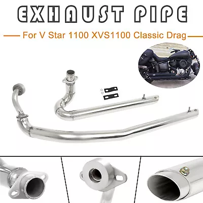 $143.99 • Buy Chrome Exhaust Pipe Muffler System For Yamaha V Star 1100 XVS1100 Dragstar US