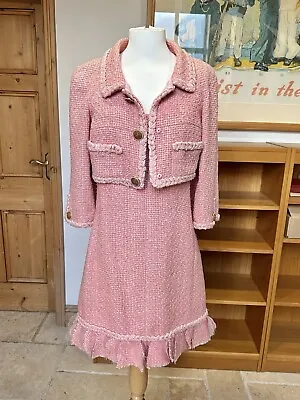 Chanel Pink Tweed Boucle Dress & Jacket 2007 Vintage FR 38 UK 10 • £1995