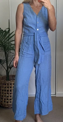$45 • Buy Linen Jumpsuit Blue Size 8