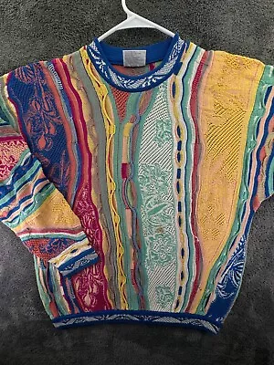 COOGI Australia Sweater XL Pullover Colorful Intricate Knit Cotton Adult Yellow • $217.49