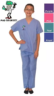 Kids Scrubs With Mad Scientist Embroidery Design Pink Blue Purple Green • $25.98