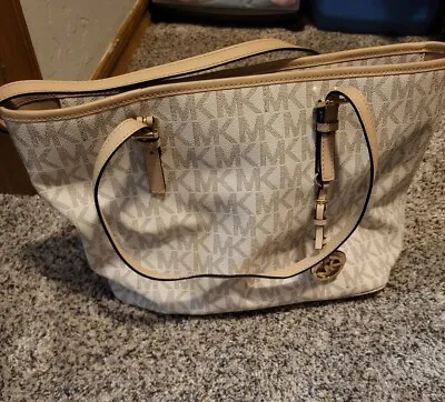 Michael Kors Monogram Tote Bag Purse White/Gold • $49