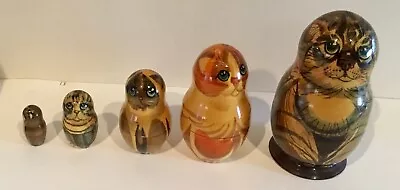Matryoshka Russian Nesting Dolls Hand-painted Cats Set Of 5 Made In Russia ￼ • $24.99