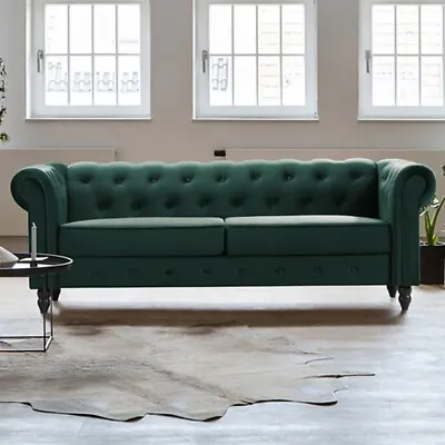 Velvet Green 3 Seater Loveseat Chesterfield Sofa • £399