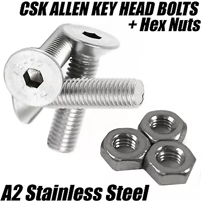 £3.24 • Buy M3 A2 STAINLESS STEEL COUNTERSUNK SCREWS ALLEN KEY SOCKET BOLTS W/ Full Hex Nuts