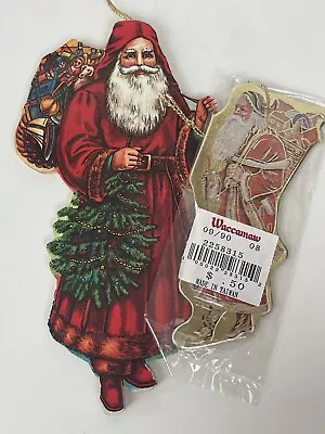 Vintage Old World Santa Claus ORNAMENTS Or HANG TAGS Set 2 MIDWEST Taiwan • $14.99