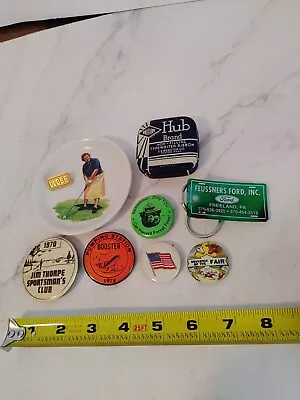 9 Piece Vintage Lot Of Pins Smalls Typewriter Ribbon Tin Sportsman's Clubs • $10