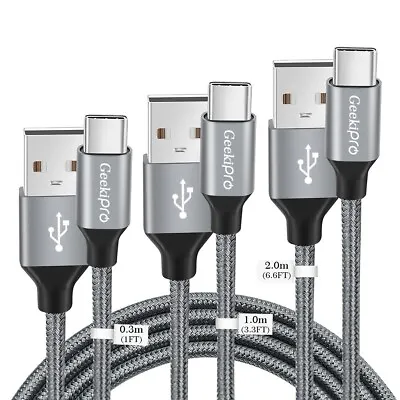 $13.99 • Buy WIKIPro USB Type C Cable,USB A 2.0 To USB-C Charger Cord 3 Pack(1/3.3/6.6FT),Nyl